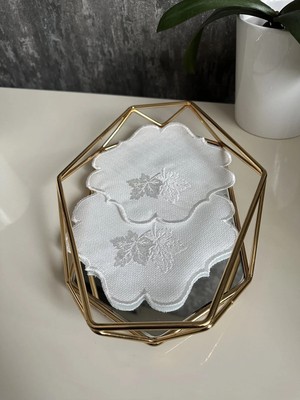 Nurhan Home Collection 2 Adet Yaprak Desenli Ekru Renk Kahve Yanı Kokteyl Sunum Peçetesi