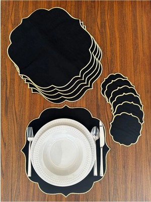 Nurhan Home Collection Gold Nakışlı 12 Parça Set Amerikan Servis ve Kokteyl Sunum Peçetesi