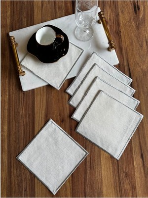 Nurhan Home Collection 6 Adet Gümüş Renk Nakış Işlemeli Kare Kokteyl Sunum Peçetesi,kahve Yanı Peçete