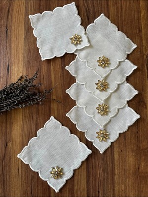 Nurhan Home Collection 6 Adet Gold Taşlı Kubbeli Nakışlı Kokteyl Sunum Peçetesi