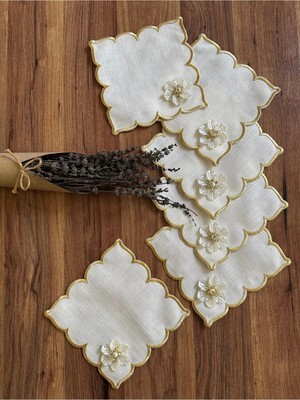 Nurhan Home Collection 6 Adet Papatya Broşlu Kubbeli Kahve Yanı Kokteyl Sunum Peçetesi