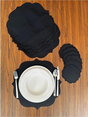 Nurhan Home Collection Siyah Nakışlı 12 Parça Set Amerikan Servis ve Kokteyl Sunum Peçetesi