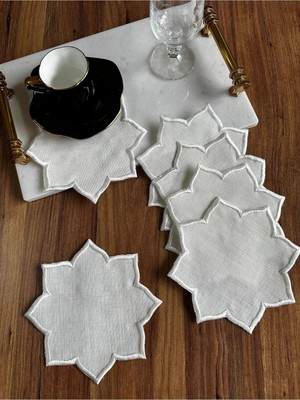 Nurhan Home Collection 6 Adet Yıldız Modeli Gardenya Keten Kumaşa Nakış Işlemeli Kokteyl Sunum Peçetesi