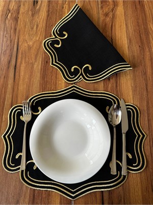 Nurhan Home Collection 2 Adet Curly Modeli Gold Nakışlı Amerikan Servisi Supla