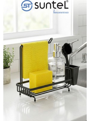 Empressco Suntel Mutfak Lavabo Üstü Düzenleyici Organizer - Siyah Metal Süngerlik, Deterjanlık ve Bez Askılı Stand - Fiyatı, Yorumları