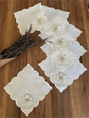Nurhan Home Collection 6 Adet Papatya Broşlu Kubbeli Kahve Yanı Kokteyl Sunum Peçetesi