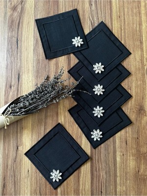 Nurhan Home Collection 6 Adet Taş Detaylı Kare Kahve Yanı, Kokteyl, Sunum Peçetesi