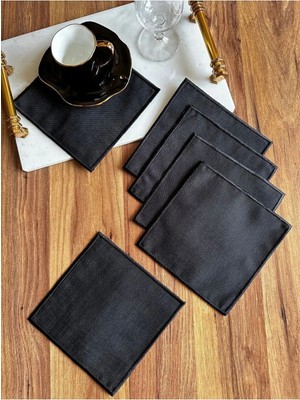 Nurhan Home Collection 6 Adet Siyah Nakış Işlemeli Kare Kokteyl Sunum Peçetesi