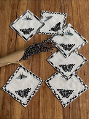 Nurhan Home Collection 6 Adet Kelebek Desenli Gümüş Nakışlı Kokteyl Sunum Peçetesi