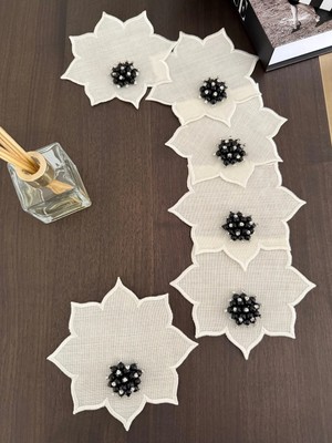 Nurhan Home Collection 6 Adet Yıldız Modeli Incili Kahve Yanı Kokteyl Sunum Peçetesi