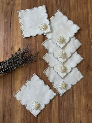 Nurhan Home Collection 6 Adet Gümüş Incili Kokteyl Sunum Peçetesi