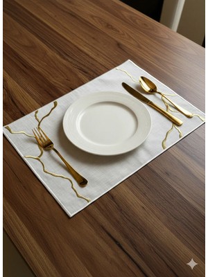 Nurhan Home Collection Linia Modeli Gold Nakışlı 6 Adet Amerikan Servis, Supla