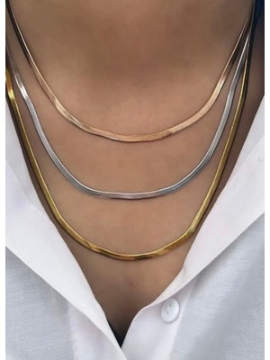 Nisa Baby Çelik Üçlü Yılan Zincir Kolye Seti(Rose Gold,gümüş ve Altın Renk)