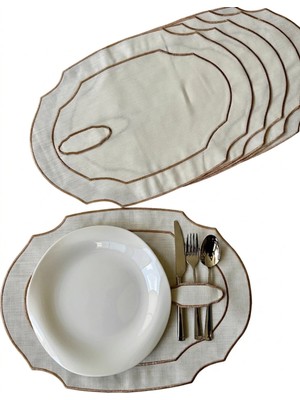 Nurhan Home Collection 6 Adet Bronz Renk Nakışlı Kaşıklıklı Oval Amerikan Servis Supla