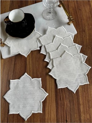 Nurhan Home Collection 6 Adet Yıldız Modeli Etamin Işleme Için Uygun Ekru Nakışlı Kokteyl Sunum Peçetesi