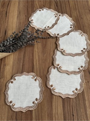 Nurhan Home Collection 6 Adet Curly Modeli Bronz Renk Nakışlı Kahve Yanı Kokteyl Sunum Peçete