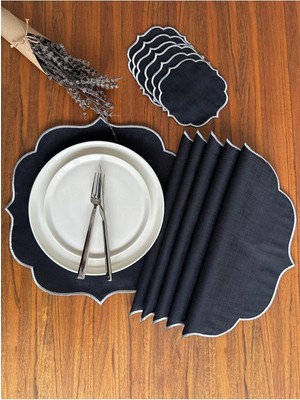Nurhan Home Collection Gümüş Nakışlı 12 Parça Set Amerikan Servis ve Kokteyl Sunum Peçetesi