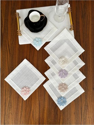 Nurhan Home Collection 6 Adet Pikolu Çiçekli Kare Kokteyl Sunum Peçetesi