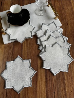 Nurhan Home Collection 6 Adet Yıldız Modeli Etamin Işleme Için Uygun Gümüş Nakışlı Kokteyl Sunum Peçetesi