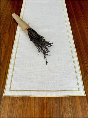 Nurhan Home Collection Çift Sıra Gold Nakışlı Keten Runner