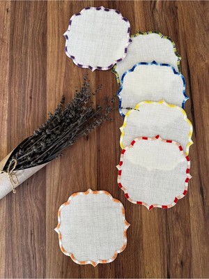 Nurhan Home Collection 6 Adet Ebruli Nakışlı Etamin Işleme Için Uygun Renkli Kokteyl Sunum Peçetesi