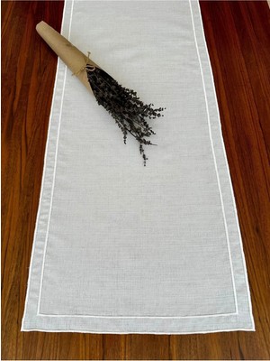 Nurhan Home Collection Çift Sıra Ekru Nakışlı Keten Runner