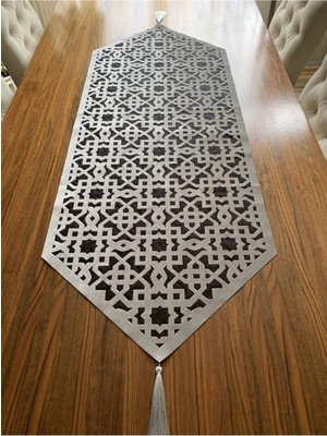 Nurhan Home Collection Yeni Selçuklu Modeli Gümüş Renk Siyah Tüllü Masa Runner