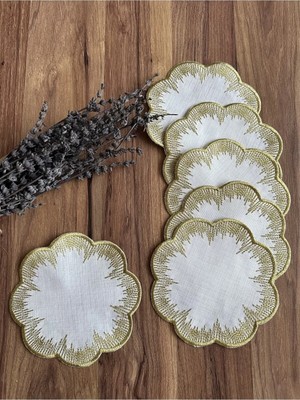 Nurhan Home Collection 6 Adet Golden Shiny Modeli Gold Nakışlı Kokteyl Sunum Peçetesi