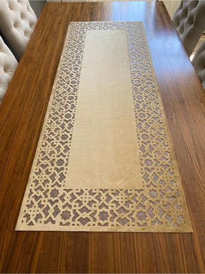 Nurhan Home Collection Dikdörtgen Selçuklu Modeli Gold Renk - Tülsüz - Masa Runner