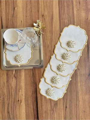 Nurhan Home Collection 6 Adet Gold Incili Gold Nakışlı Kahve Yanı Kokteyl Sunum Peçetesi
