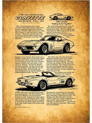 Universal 1969 Chevrolet Corvette, Stingray Spor Araba, Corvette Art, Car Tablo Ahşap Poster Dekoratif