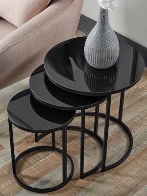 SEDAS LIVING UNITS S3'lü Siyah Cam Siyah Metal Sehpa