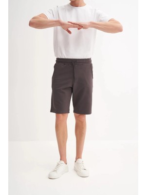 Cazador Slim Fit Dar Paça Likralı Örme Bermuda Şort 60820 Antrasit