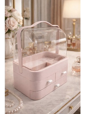 Empressco Makri Home Pembe Makyaj Organizeri, 35X26X17,5 Cm, 3 Çekmeceli, Şeffaf 90° Iki Kapaklı - Fiyatı, Yorumları