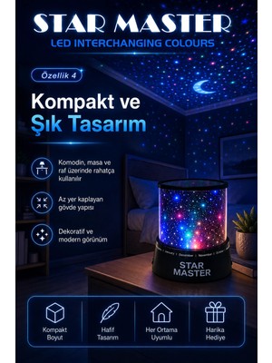 Burada Bulabilirsin Çocuk Odası Için Renkli Yıldız Yansımalı LED Gece Lambası Dekoratif Projektör