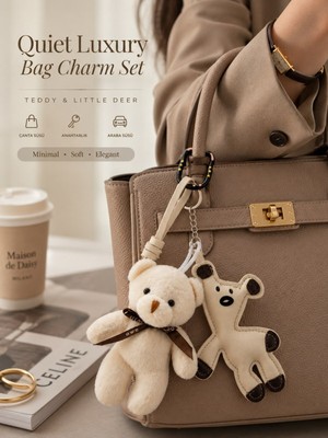 Kesene Sevgiliye Hediye Çanta Aksesuarı Peluş Ayıcık Teddy & Küçük Geyik & Kedili Kanca Çanta Süsü Charmı