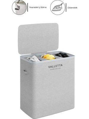 Empressco Valletta Paloma 120L Üç Yıkanabilir Bölmeli Katlanabilir Kumaş Kirli Çamaşır Sepeti Light Gray - Fiyatı, Yorumları