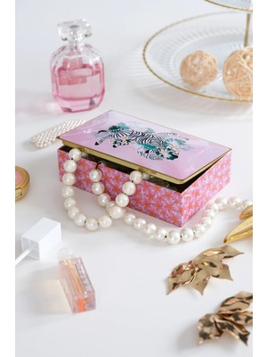 DAKS Premium Zebra Desenli Pembe Dekoratif Organizer Kutu – Takı, Makyaj, Dikiş ve Aksesuar Saklama Kutusu (160X102X50 Mm)