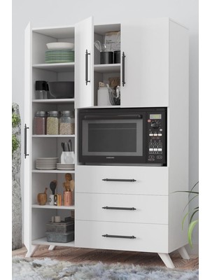 Empressco Aeka AE-2074 Aras Beyaz Çok Amaçlı Mutfak Dolabı&banyo Dolabı, Kiler, 3 Kapaklı, 3 Çekmeceli, Fırın Bölme - Fiyatı, Yorumları
