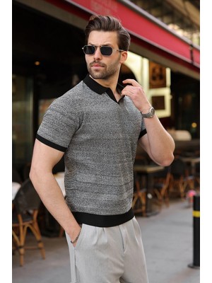 Madmext Siyah Polo Yaka Regular Fit Erkek Triko Tişört E7496