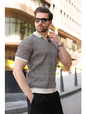 Madmext Taş Rengi Polo Yaka Regular Fit Erkek Triko Tişört E7496