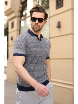 Madmext Lacivert Polo Yaka Regular Fit Erkek Triko Tişört E7496