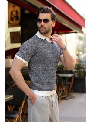 Madmext Beyaz Polo Yaka Regular Fit Erkek Triko Tişört E7496