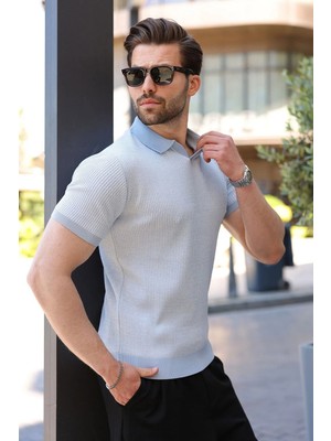 Madmext Bebe Mavisi Polo Yaka Regular Fit Erkek Triko Tişört E7496