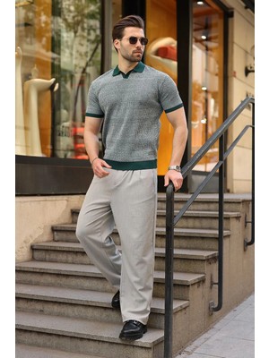 Madmext Nefti Yeşili Polo Yaka Regular Fit Erkek Triko Tişört E7496