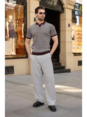 Madmext Bordo Polo Yaka Regular Fit Erkek Triko Tişört E7496