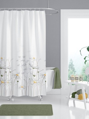 Empressco Tropikhome Duş Perdesi Çift Kanat 2X120X200CM Papatya Desenli Çiçekli Banyo Perdesi 16 Adet C Halka Hediyeli - Fiyatı, Yorumları