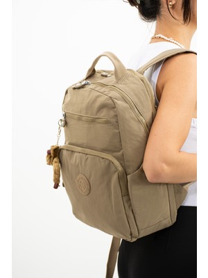 Store Sanmorris Unisex Suya Dayanıklı Krinkıl Kumaş Çok Gözlü Orta Boy Haki Renkli Laptop Okul ve Sırt Çantası