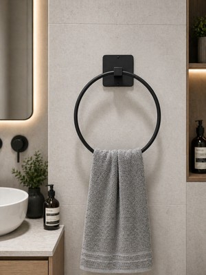 Empressco Vie House Siyah Yapışkanlı Yuvarlak Havluluk Yapışkanlı Vidalı Banyo Havlu Askısı - Fiyatı, Yorumları