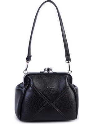 Nas Bag Mini Vintage Burslu Klipsli Kadın Omuz ve Çapraz Çanta Siyah Victoria